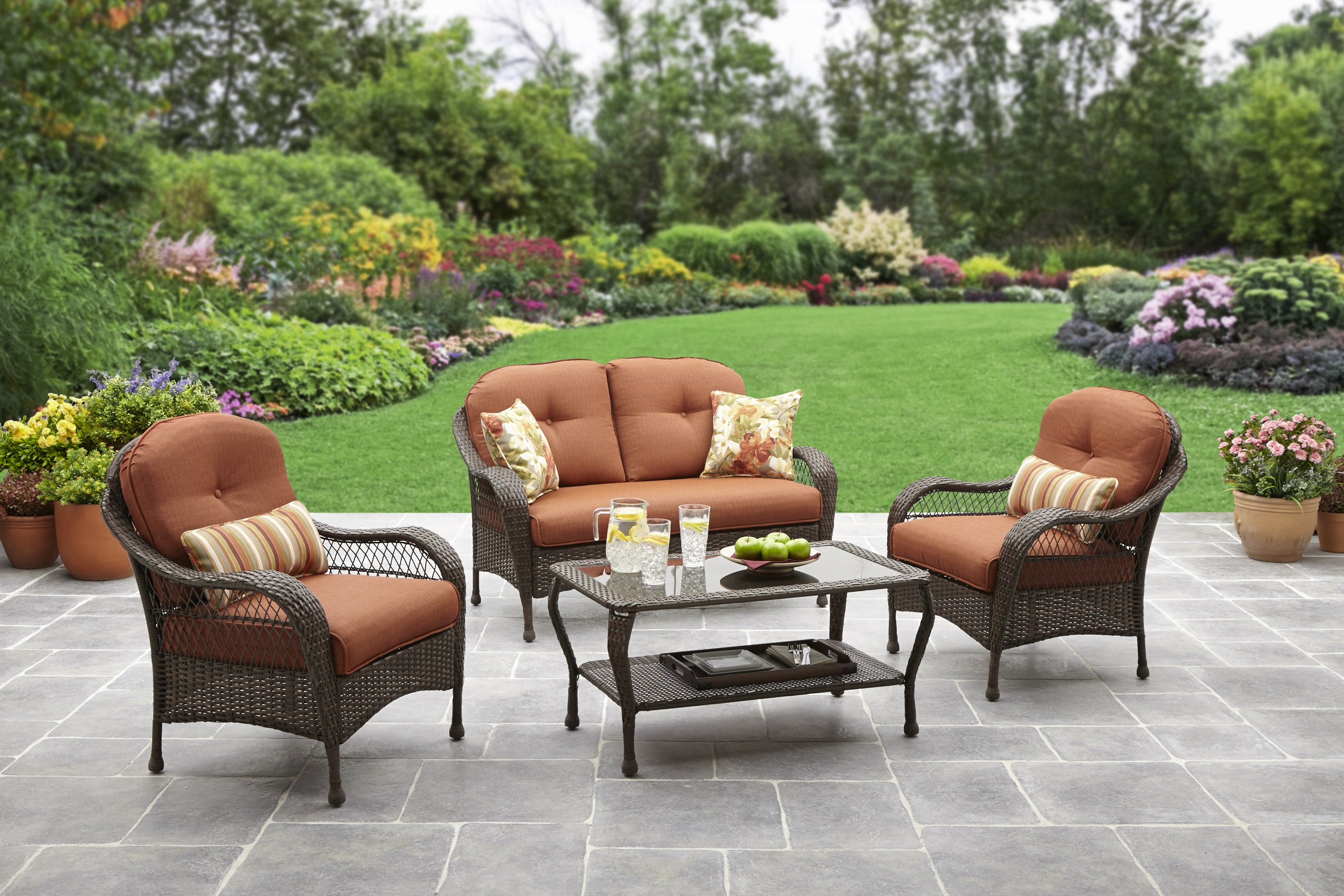 Better Homes & Gardens Azalea Ridge Outdoor Conversation Set with Orange Cushions - image 2 of 13