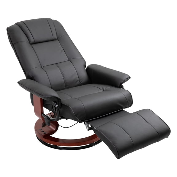 Faux Leather Recliner Chair with Footrest - Swivel Living Room Lounge Chair - Black