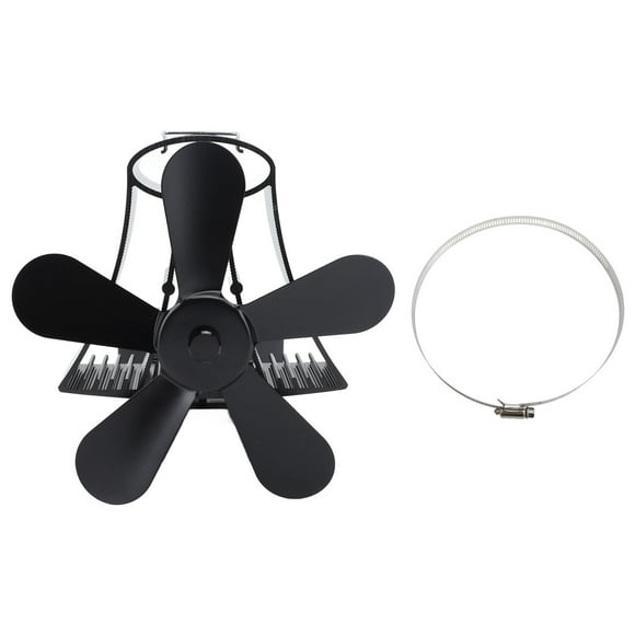 Ventilador de chimenea magnético de pared, silencioso, de 5 aspas, alimentado por calor, para estufa de leña, color negro