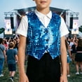 thumbnail image 2 of WhouRiu Boys Glitter Sequins Vests Sleeveless Button Down Dance Tank Tops Kids Fashion Stage Performance Party Clothing,8-9 Years, 2 of 4