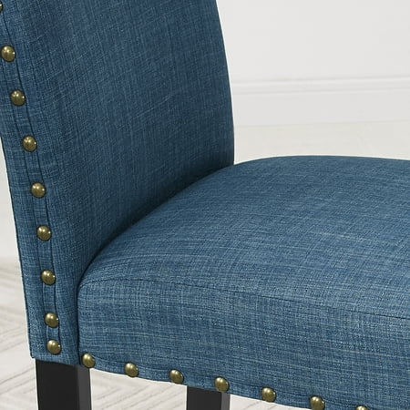 Roundhill Furniture Biony Fabric Bar Stool with Nailhead Trim in Blue (Set of 2)