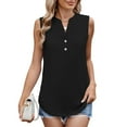 thumbnail image 4 of Tiqkatyck Tank Tops for Women Trendy Women's 2025 Spring and Summer New Solid Color V Neck Button Sleeveless Chiffon Vest Women's Vest Sleeveless Tunic Tops Summer Tops for Women Black L, 4 of 4