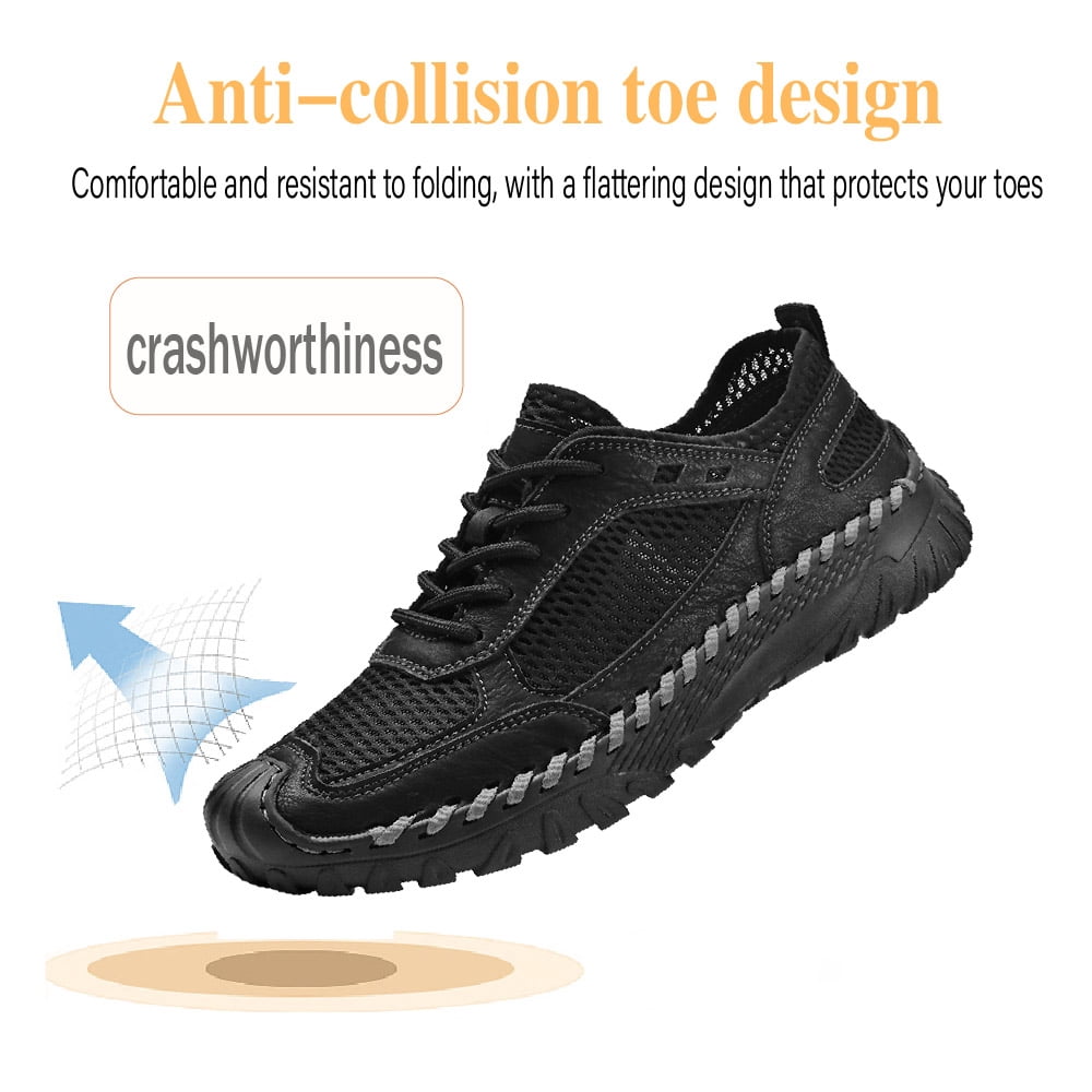 Mens Mesh Casual Shoes Outdoor Lightweight Hiking Shoes Soft Breathable Sneakers Non-slip Driving Shoes Black 8.5 US