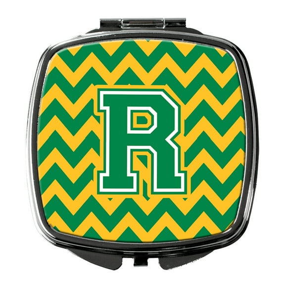 Letter R Chevron Green and Gold Compact Mirror CJ1059-RSCM