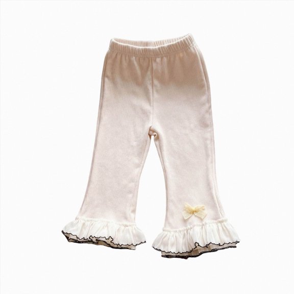 JUMEYU Infant Pants Girl's Flare Leggings Set Elastic Waist Bell Bottoms Bootcut Yoga Pants 3T 4T (Beige,3-4 Years)