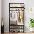thumbnail image 2 of AOILE 4-in-1 Entryway Hall Tree with Coat Rack, Shoe Bench & Hooks, Industrial Metal Frame Organizer, 2 of 9