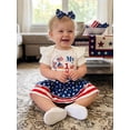 thumbnail image 6 of Lairauiy Baby Toddler Girl Independence Day Outfit 3 6 12 18 Months Short Sleeve Letter Print Romper Star Pattern Tiered Shorts with Matching Headband, 6 of 9