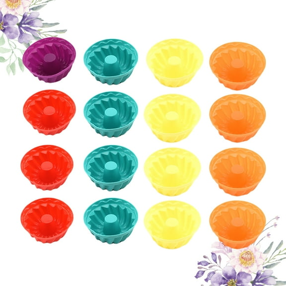 OFFIGAM 16-Piece Assorted Color Silicone Jelly Molds for Desserts, Muffins, Baking Cups, Flexible Non-Stick Cupcake Mould Set