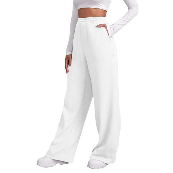 Wijhcboe 2025 Women's Fleece Lined Sweatpants Womens Casual Plaid Leggings Stretchy Work Pants Wide Straight Leg Pants Bottom Sweatpants Joggers Pants Workout High Waisted Yoga Pants With Pockets Wom