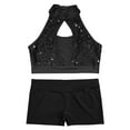 thumbnail image 3 of iixpin Kids Girls Dance Outfit Costumes Halter Neck Sequin Crop Top with Shorts Set for Jazz Hip Hop Performance Black 12, 3 of 5