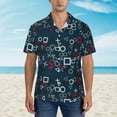 thumbnail image 2 of Xecao Navy Blue Geometric print Hawaiian shirt - a stylish short-sleeve button-down for men, perfect for casual beach and tropical outings., 2 of 9