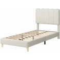 thumbnail image 4 of Boucle Twin Bed Frame with Wave Headboard - Upholstered Platform Bed, Wood Slat Support, No Box Spring Needed, Easy Assembly, Beige, 4 of 6
