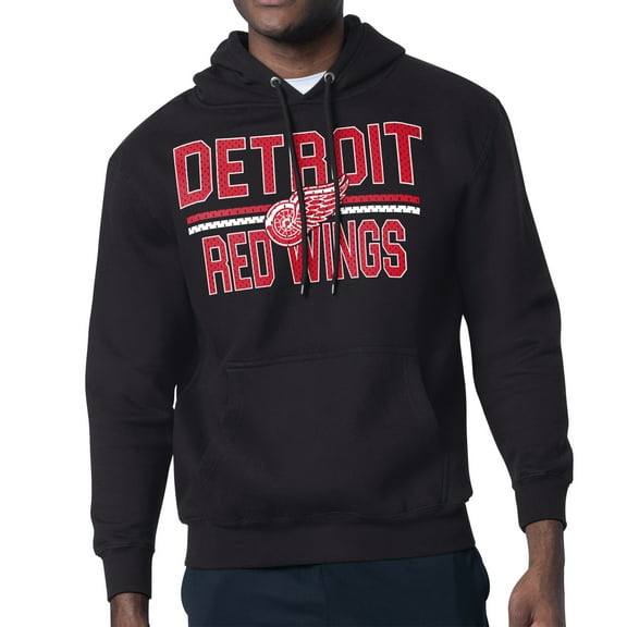 Men's Starter Black Detroit Red Wings Mesh Look Team Name Logo Tri-Blend Pullover Hoodie