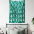 thumbnail image 4 of Nautical Tapestry, Underwater Animal Composition with Hand Drawn Silhouettes of Fish, Wall Hanging for Bedroom Living Room Dorm Decor, 40W X 60L Inches, Teal Dark Teal and Cream, by Ambesonne, 4 of 5