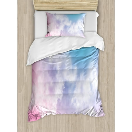 Pastel Duvet Cover Set Fantasy Sky Abstraction Smoky Clouds Foggy