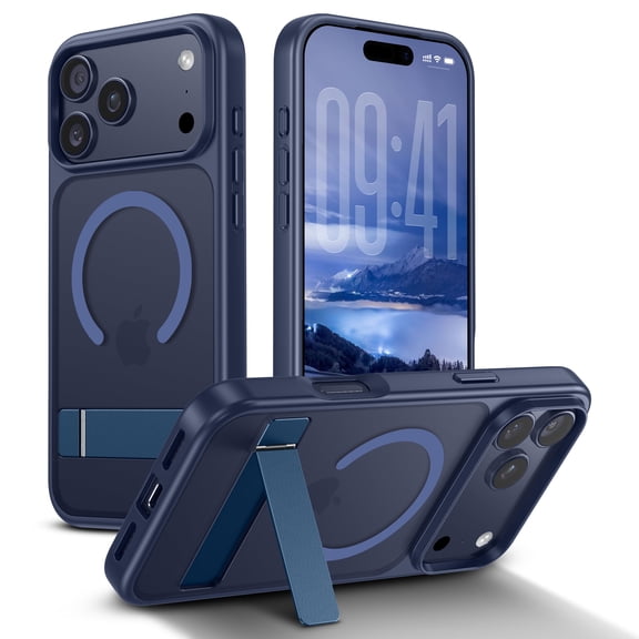 Magnetic Case for iPhone 17 Pro 6.3", Built-in Metal Kickstand, MagSafe Compatible Shockproof Protective Phone Cover, Blue