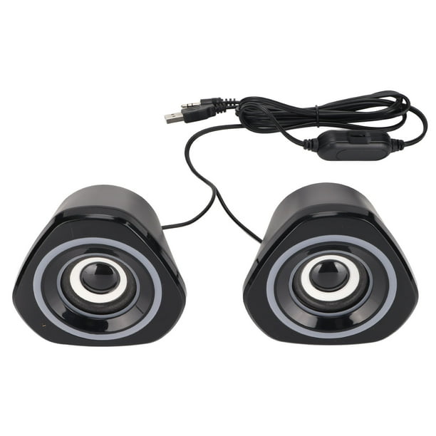 Altavoces para computadora, pequeños altavoces de escritorio con cable, alimentación USB, Plug and Play, con luz LED para Xbox, PC, teléfono inteligente, estándar, negro, luz azul.