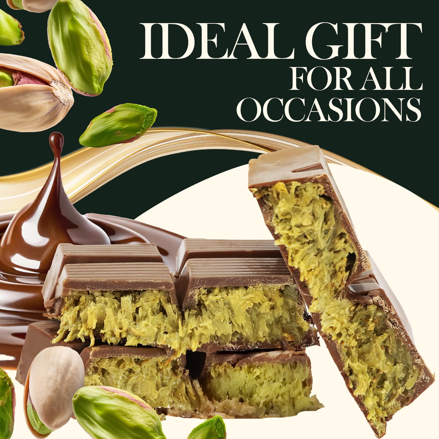 Ceres Gourmet Dubai Pistachio Chocolate Bar, Milk Chocolate, Crunchy, 3 Count, 2.3 Oz