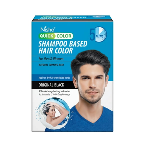 Nisha Quick Color Shampoo Based Hair Color For Men & Women Natural Looking Hair 20ML Each Sachet (3 Sachet in 1 Box), Original Black
