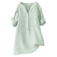thumbnail image 2 of Women's Plus Size Cotton Linen Tunic, V Neck Half Button Down Casual Blouse, 3/4 Sleeve Relaxed Fit Top for Daily Wear, Work, Dating and Versatile Outfits Mint Green M, 2 of 3