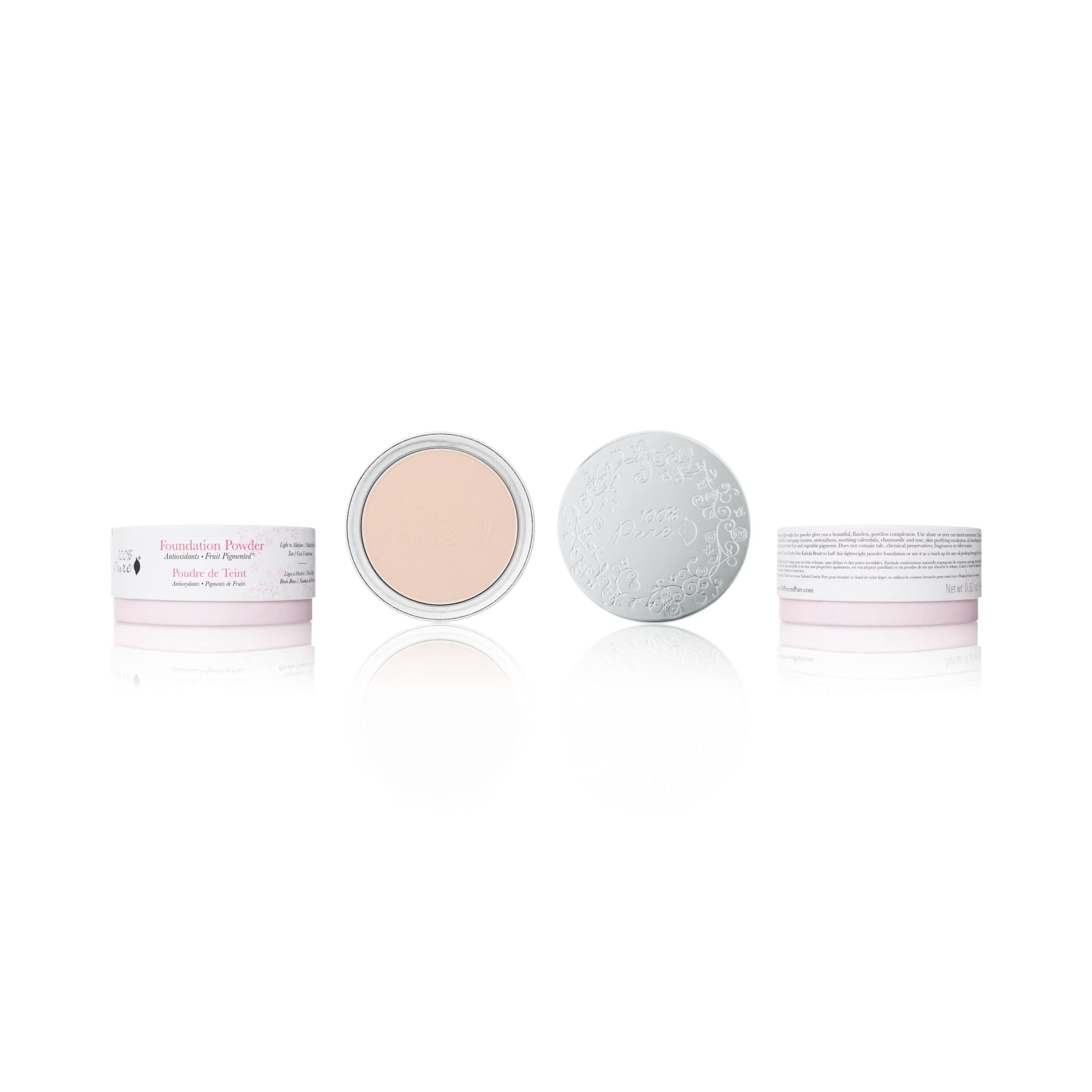 100% PURE Powder Foundation Matte Finish Face Makeup - Oil Absorbing Pressed Poreless Concealer - Vegan Fruit Pigmented Creme Color (Fair Shade w/Yellow Undertones) - 0.32 Oz