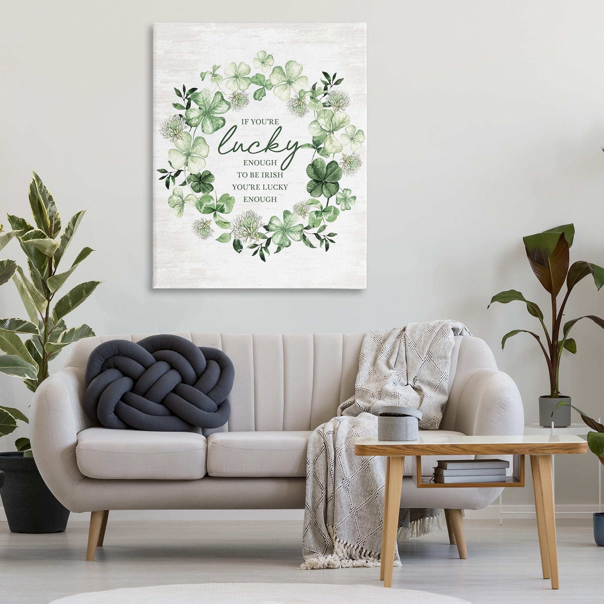 Stupell Industries Inspiring Lucky Wreath Botanical & Floral Painting Gallery Wrapped Canvas Art Print Wall Art, 36 x 48