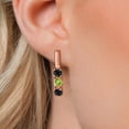 thumbnail image 3 of Gem Stone King 18K Rose Gold Plated Silver Black Sapphire and Green Peridot Drop Dangle Earrings for Women | 1.93 Cttw | Gemstone September Birthstone | Round 5MM, 3 of 6