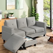 Walsunny 76.4 Convertible Sectional Sofa, L Shaped Sectional Sofa with Side Pocket, 3 Seat Sofa Couch with Storage Ottoman for Small Living Room, Apartment, Bedroom, Light Gray