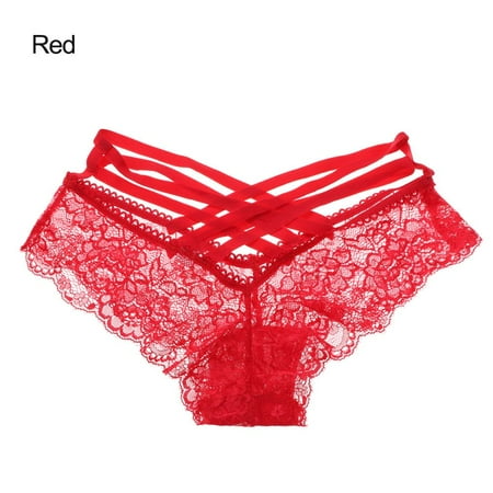 

Fashion Lace Floral Bikinis Panties Female Lingerie Sexy Lace Panties Women Panties Transparent Underpants Hollow Panties RED