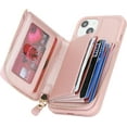thumbnail image 6 of iPhone 14 Phone case Wallet with Zipper Card Holders for Women, iPhone 14 Case Wallet with Credit Card with Ring Kickstand Zipper Stand Case for iPhone14 - Pink, 6 of 9