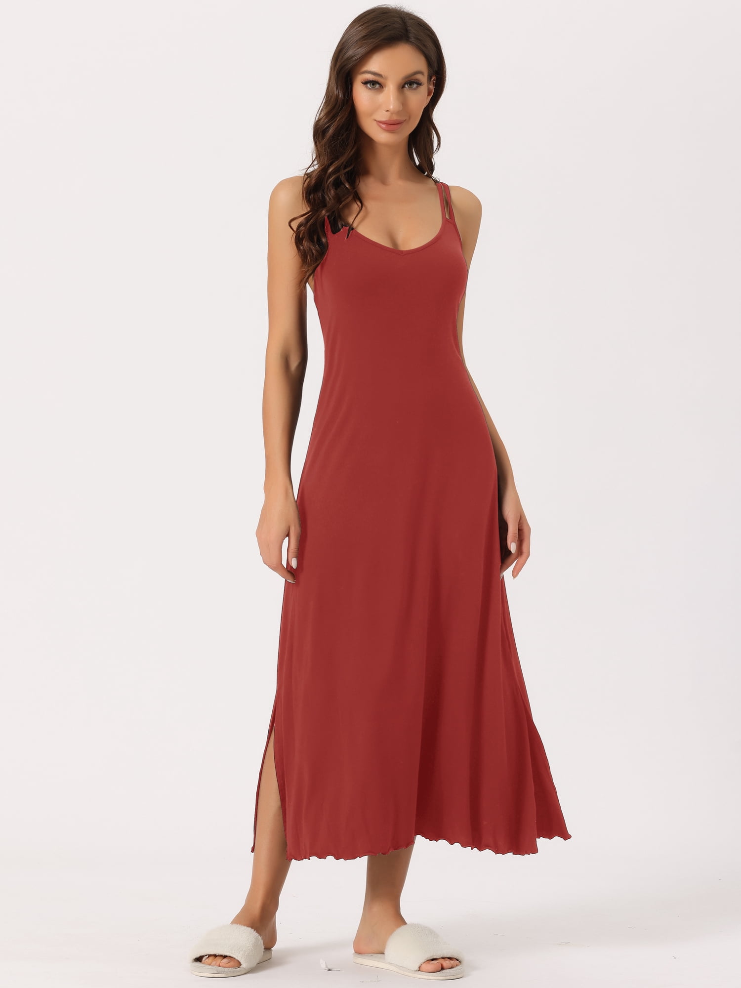 DARING DIVA Women's Lingerie Nighties Midi Racer Back Pajama Dress M Red