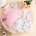 thumbnail image 6 of XAOFW Girl's Outfit Sets Butterfly Print Short Sleeve Romper Bodysuit Cartoon Suspender Skirts Two Piece Outfits Club Party Breathable Cozy Clothing Sets, 6 of 8