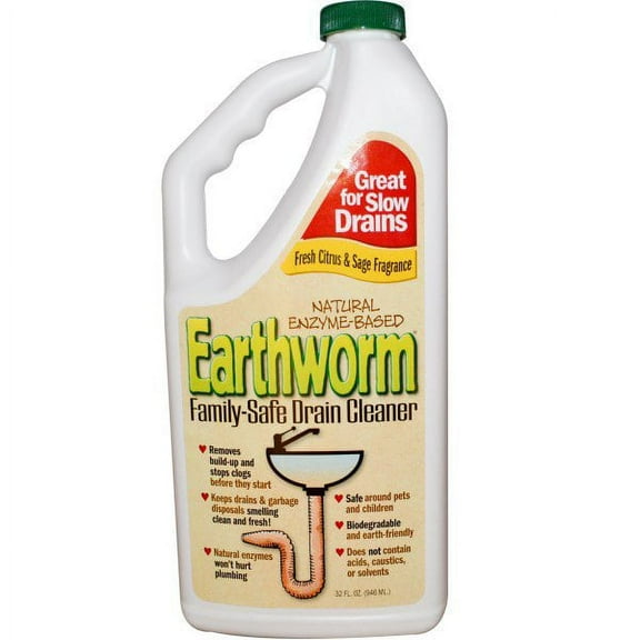 Earthworm, Family-Safe Drain Cleaner, Fresh Citrus & Sage Fragrance, 32 fl oz(pack of 4)