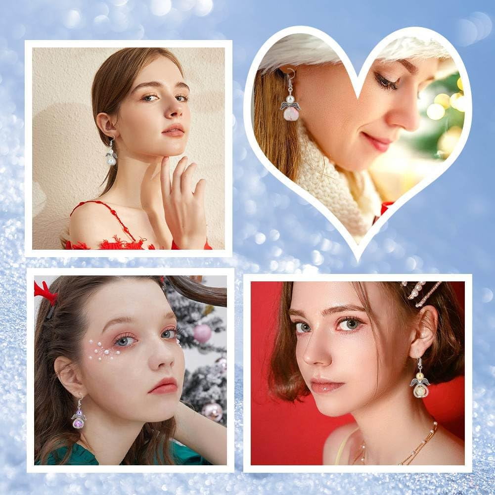 1 Box DIY 20 Pairs Guardian Angel Charms Christmas Beading Angel Beads Earrings Making Starter Kit Wing Bead Heart Frames Round Crackle Spacers for Jewelry Making Kits Women Craft