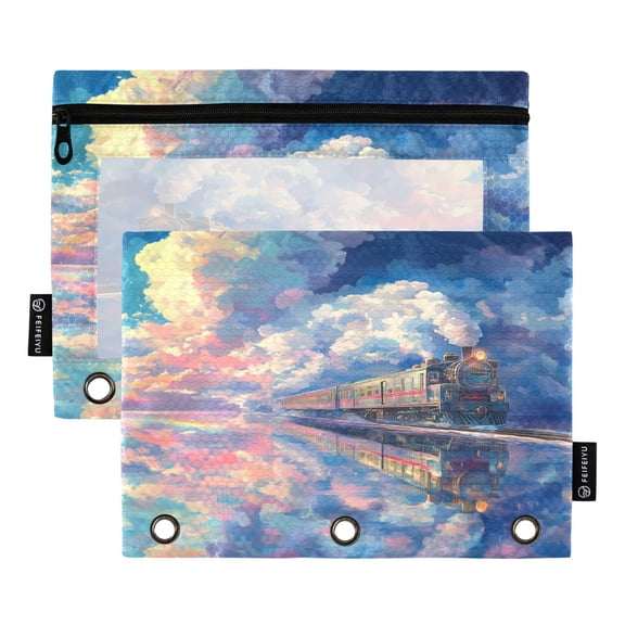 2 Pack 3 Ring Binder Pouch with Clear PVC Window Water Resistant Zipper Pencil Pouch Traina Binder Pocket for Classroom Office Home Stationery Organization