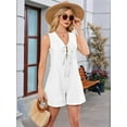 thumbnail image 6 of Women'S Summer Casual Rompers Lace-Up Short Loose Linen Jumpsuit Beach Outfits Travel Vacation Clothes White XXL, 6 of 8