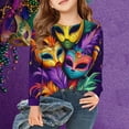 thumbnail image 2 of Jinhomg Kids Mardi Gras Shirt Novelty Funny Carnival Themed Mask Graphic Tops Lightweight Comfy Long Sleeve Crew Neck Holiday Pullover Summer Saving Multicolor #3, 2 of 5