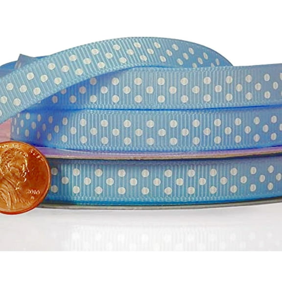 3/8" Wide Light Blue With White Polka Dots Grosgrain Ribbon - 25 Yards (576603791)