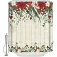 thumbnail image 2 of Polyester Fabric Christmas Poinsettia Shower Curtain, Xmas Botanical Pine Cones Waterproof Bathtub Curtain Bathroom Decor Set with Hooks 72 x 84 Inches, 2 of 6