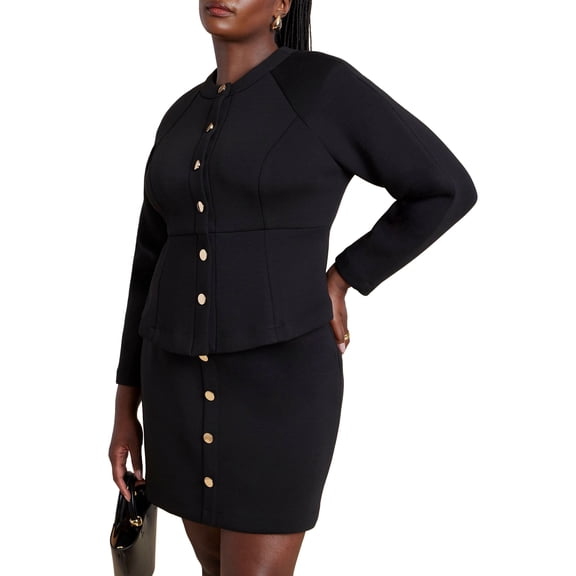 ELOQUII Women's Plus Size Strong Shoulder Nipped Waist Scuba Jacket