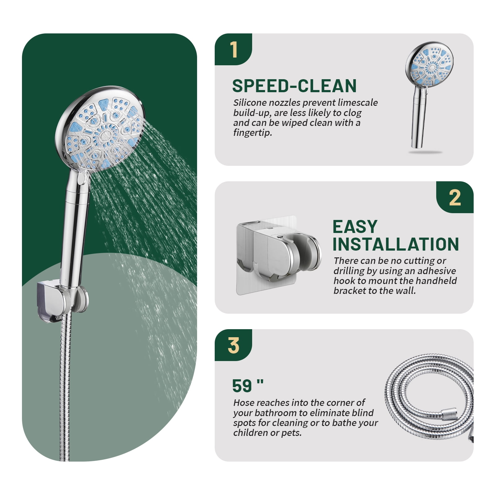Cobbe 10-Inch Dual Shower Heads with Handheld Spray Combo, 3-Way Rain Shower Head, 9-Spray Patterns Handheld Shower, Chrome