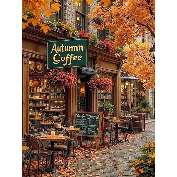 Autumn Diamond Art Kits for Adults, 5D DIY Coffee Diamond Painting Kits for Beginners, Autumn Diamond Dots Kits Gem Arts Crafts for Home Decor 12x16in