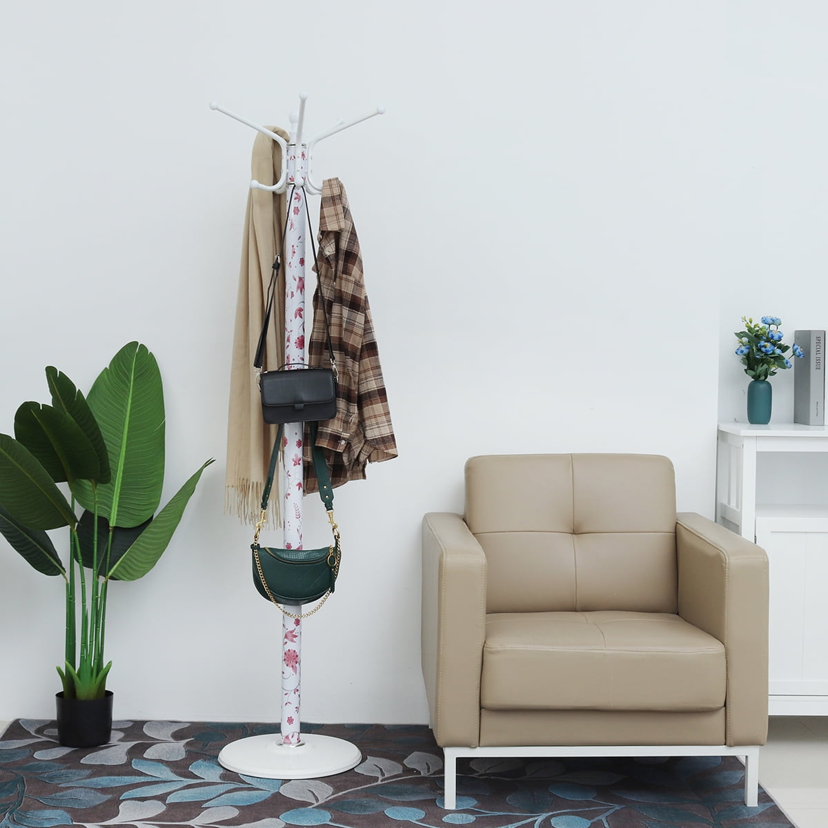 Stoneway Hook Head Coat Rack, 15" x 67" Modern 14 Hook Free Standing