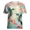 thumbnail image 5 of Flower Hummingbird Womens Tops Women's Fashion Casual Short Sleeve Flower Print Round Neck Pullover Top Blouse, 5 of 6
