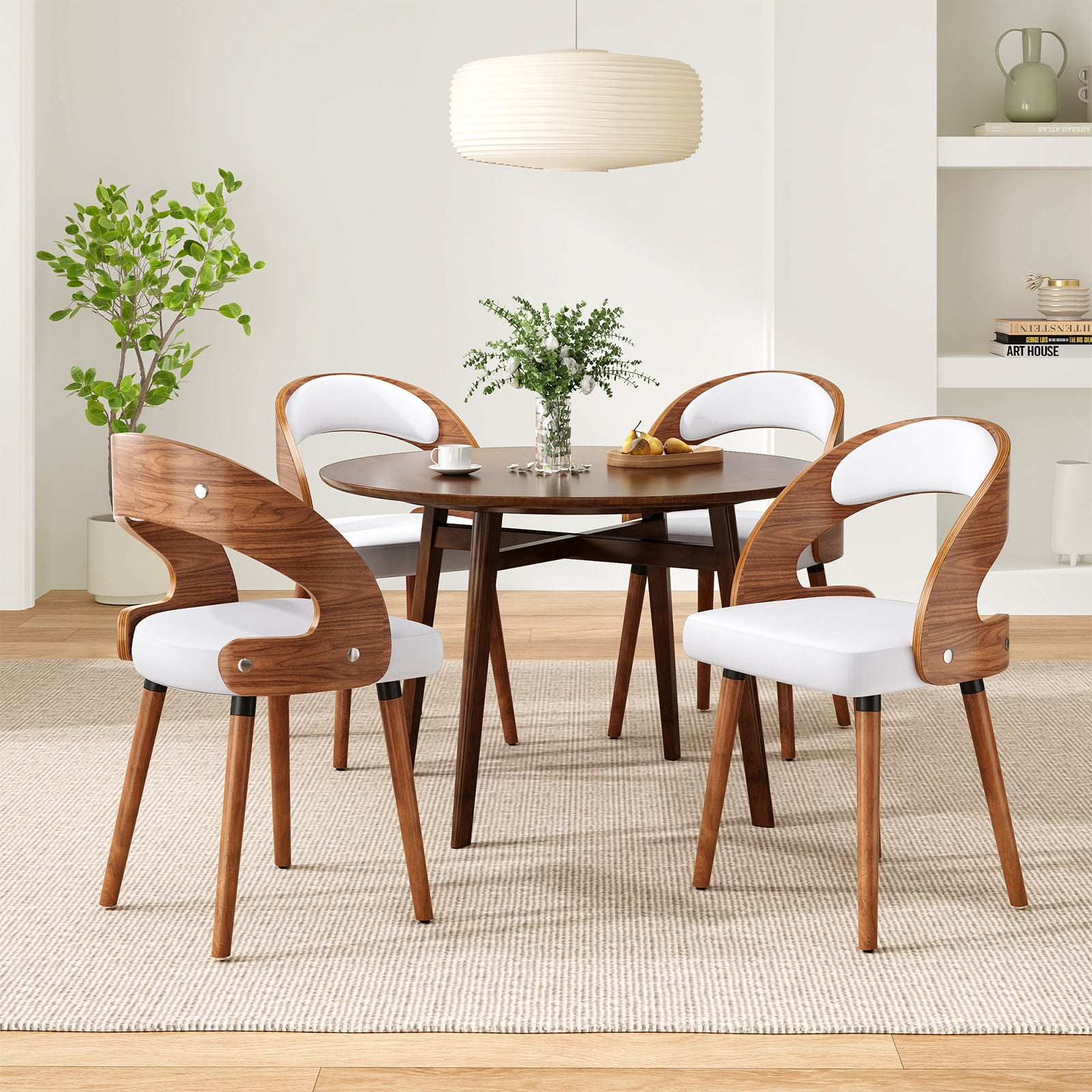 Farini Set of 2 Wood Dining Chairs with Curved Backrest for Kitchen Dining Room, Beige