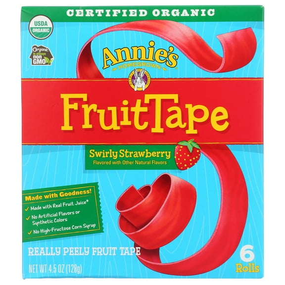 Pack of 8, Annies Homegrown Organic Really Peely Fruit Tape, Swirly Strawberry, 4.5 oz