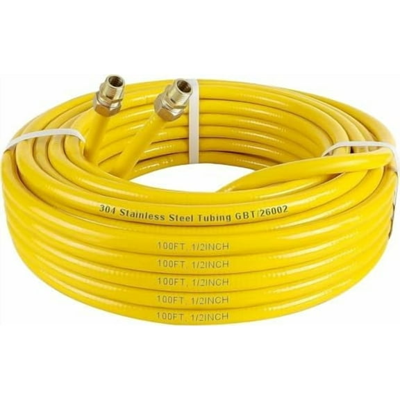 100FT 1/2" CSST Gas Line 1/2in Natural Flexible Gas Line with 2 Male Adapter Fittings, CSST Corrugated Stainless Steel Gas Tubing Pipe Kit for Stove Dryer Heater Gas Propane (100FT)$$