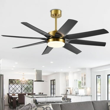 Gold & Black Ceiling Fans with Lights, 56 Inch 8-Blade Ceiling Fan Remote Control, Reversible DC Motor, 6-Speed, Industrial Ceiling Fan with LED Light Chandelier for Bedroom Home Office