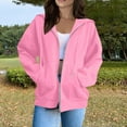 thumbnail image 2 of dGslk Women's Casual Zip Up Hoodie Jacket with Pockets, Long Sleeve Lightweight Sweatshirt for Spring and Fall, Fashionable Loose Fit Outerwear Pink M, 2 of 2