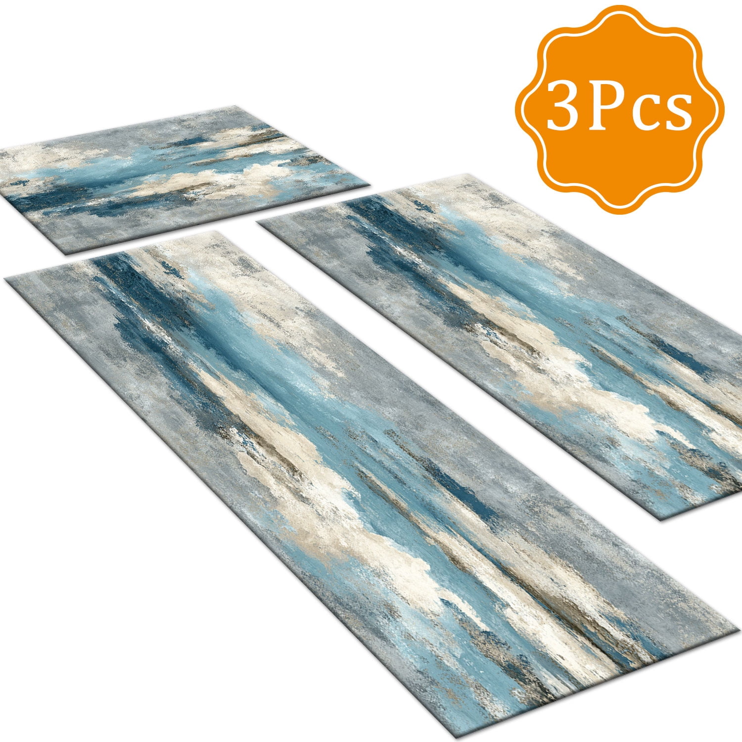 3 Piece Kitchen Rug Set, Non-Slip And Washable, Abstract Pattern Kitchen Hallway Rug, Soft And Comfortable, Suitable For Sinks, Floors, Entrances, Hallways and Bathrooms